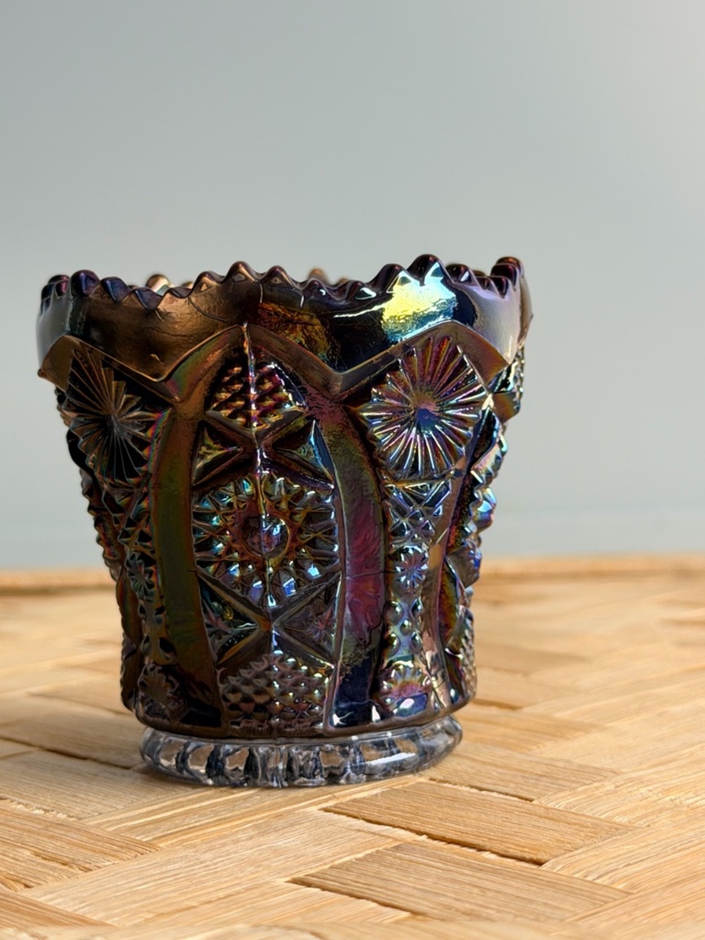 Iridescent Carnival Glass Decorative Shit Glass Mini Vase - Multicolor